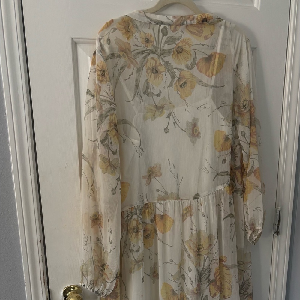 H&M Cream Bishop Sleeve Sundress with Mock Neck